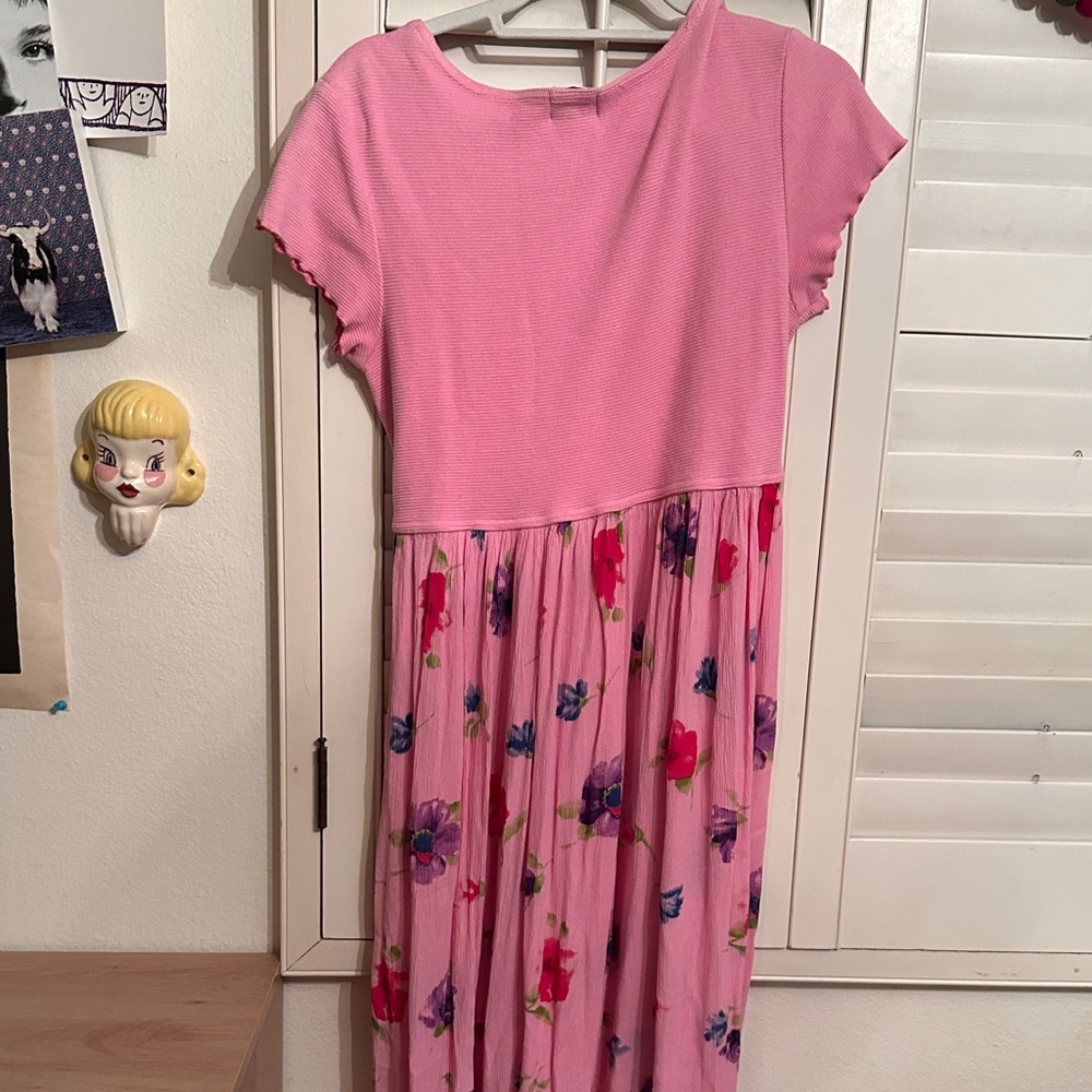 Vintage maxi pink floral dress with wrap tie!